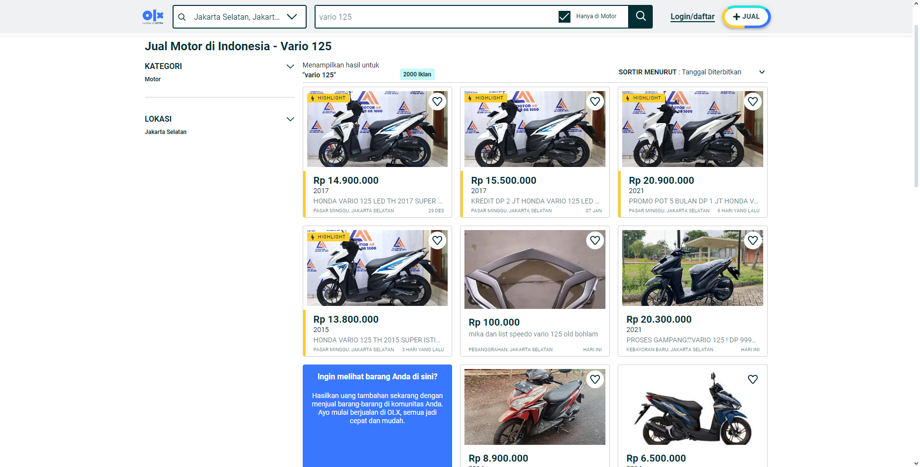 Honda Vario 125 bekas di OLX