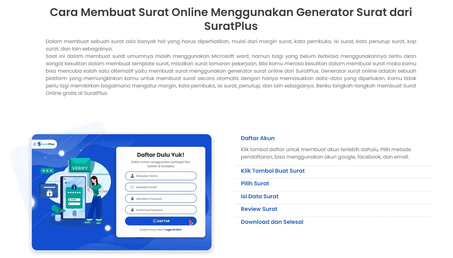 Cara membuat generator surat online di SuratPlus